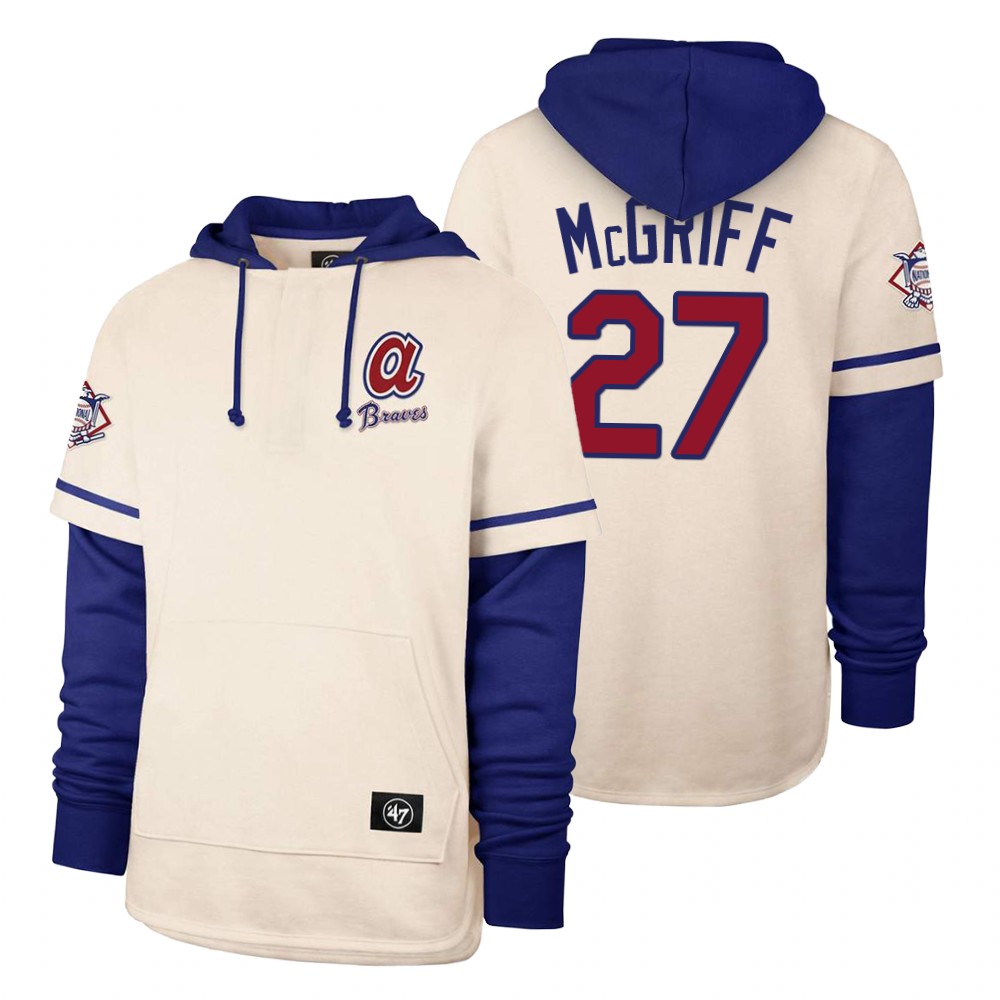 Men Atlanta Braves #27 Mcgriff Cream 2021 Pullover Hoodie MLB Jersey